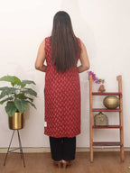 Red And Black Block Printed Pure Cotton Reversible Long Jacket - Luxurion World
