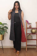 Red And Black Block Printed Pure Cotton Reversible Long Jacket - Luxurion World