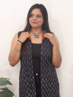 Red And Black Block Printed Pure Cotton Reversible Long Jacket - Luxurion World