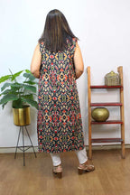 Red And Black Double Ikat Pure Cotton Reversible Long Jacket - Luxurion World