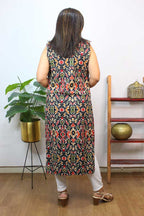 Red And Black Double Ikat Pure Cotton Reversible Long Jacket - Luxurion World