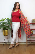 Red And Black Double Ikat Pure Cotton Reversible Long Jacket - Luxurion World