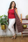 Red And Black Double Ikat Pure Cotton Reversible Long Jacket - Luxurion World