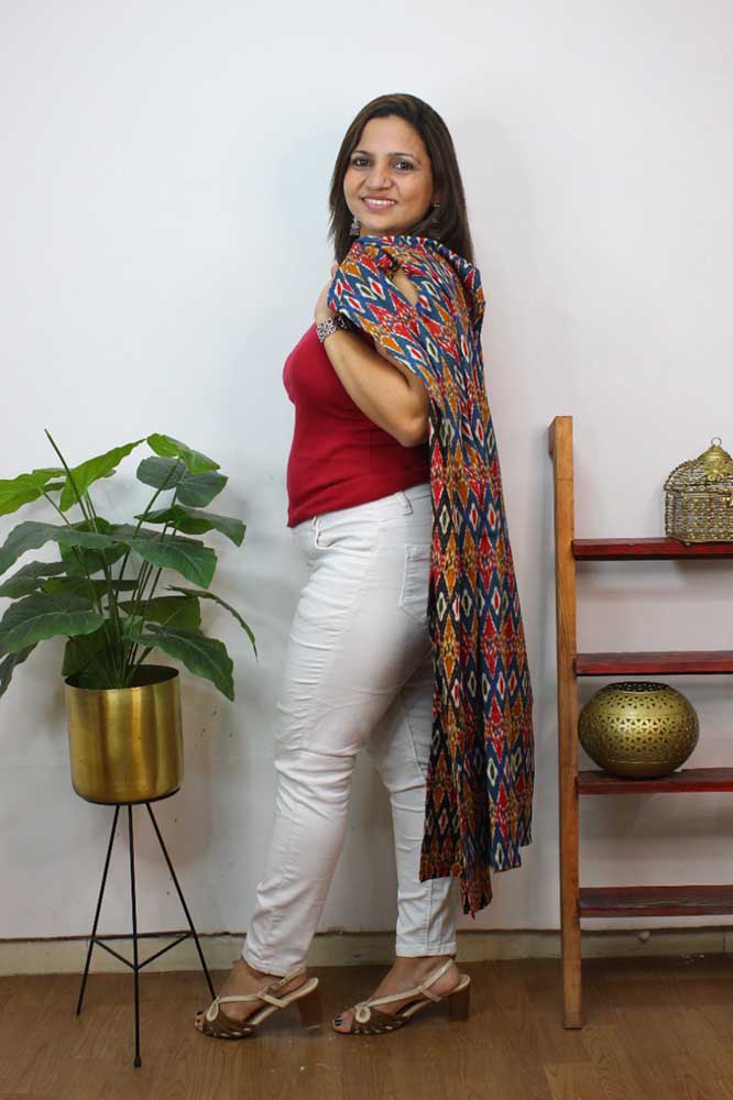 Red And Black Double Ikat Pure Cotton Reversible Long Jacket - Luxurion World