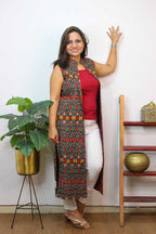Red And Black Double Ikat Pure Cotton Reversible Long Jacket - Luxurion World