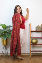 Red And Black Double Ikat Pure Cotton Reversible Long Jacket - Luxurion World