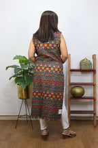 Red And Black Double Ikat Pure Cotton Reversible Long Jacket - Luxurion World
