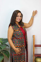Red And Black Double Ikat Pure Cotton Reversible Long Jacket - Luxurion World