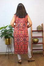 Red And Black Double Ikat Pure Cotton Reversible Long Jacket - Luxurion World