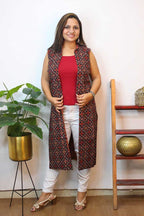Red And Black Double Ikat Pure Cotton Reversible Long Jacket - Luxurion World