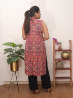 Red And Blue Double Ikat Pure Cotton Reversible Jacket - Luxurion World