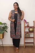 Red And Blue Double Ikat Pure Cotton Reversible Jacket - Luxurion World