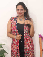 Red And Blue Double Ikat Pure Cotton Reversible Jacket - Luxurion World