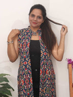Red And Blue Double Ikat Pure Cotton Reversible Jacket - Luxurion World