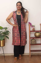 Red And Blue Double Ikat Pure Cotton Reversible Jacket - Luxurion World