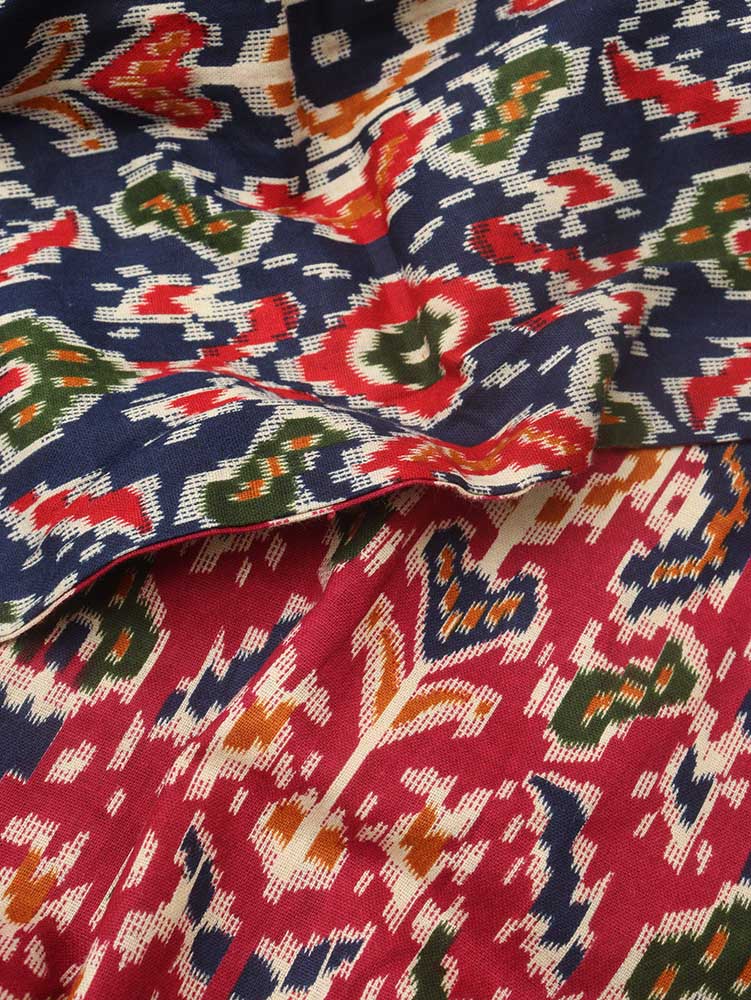 Red And Blue Double Ikat Pure Cotton Reversible Jacket - Luxurion World