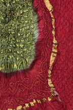 Red And Green Bandhani Pure Silk Three Piece Unstitched Suit Set - Luxurion World