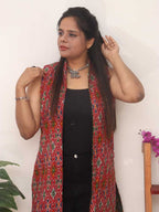 Red And Green Double Ikat Pure Cotton Reversible Jacket - Luxurion World