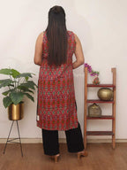 Red And Green Double Ikat Pure Cotton Reversible Jacket - Luxurion World