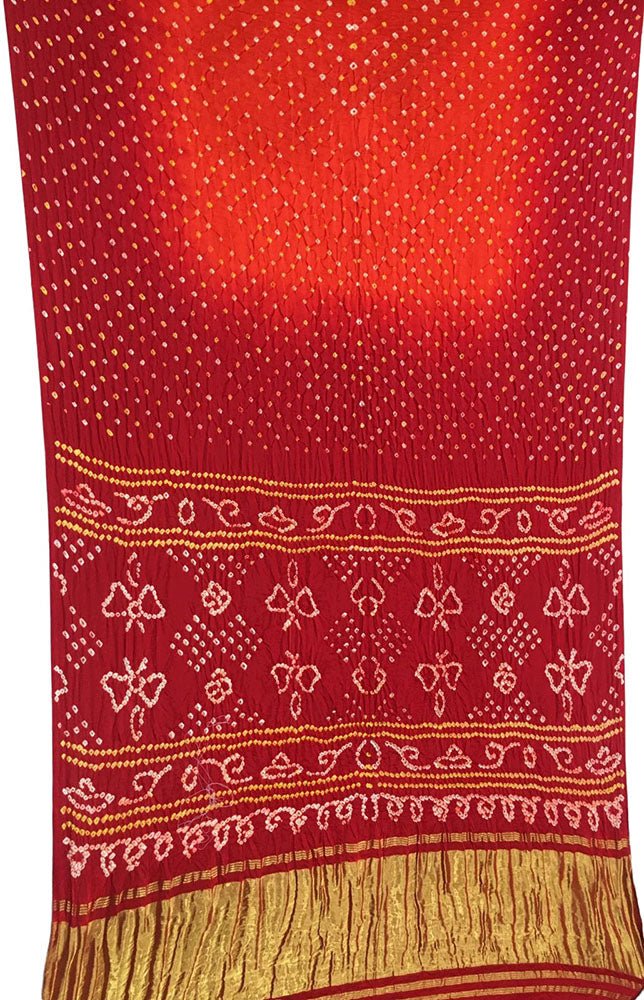 Red And Orange Bandhani Pure Gajji Silk Saree - Luxurion World
