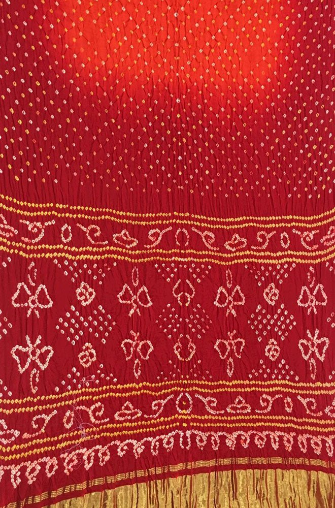 Red And Orange Bandhani Pure Gajji Silk Saree - Luxurion World