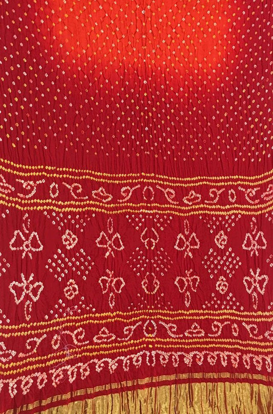 Red And Orange Bandhani Pure Gajji Silk Saree - Luxurion World