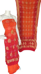 Red And Orange Bandhani Pure Georgette Three Piece Unstitched Suit Set - Luxurion World