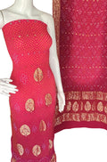 Red And Pink  Bandhani Pure Georgette Three Piece Unstitched Suit Set - Luxurion World