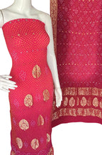 Red And Pink  Bandhani Pure Georgette Three Piece Unstitched Suit Set - Luxurion World