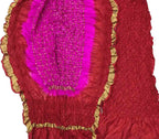 Red And Pink Bandhani Pure Silk Three Piece Unstitched Suit Set - Luxurion World