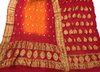 Red And Yellow Banarasi Bandhani Pure Georgette Three Piece Unstitched Suit Set - Luxurion World