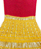 Red And Yellow Checks Bandhani Gajji Silk Gharchola Saree - Luxurion World