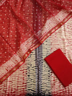 Red Banarasi Bandhani Chanderi Silk Three Piece Unstitched Suit Set - Luxurion World