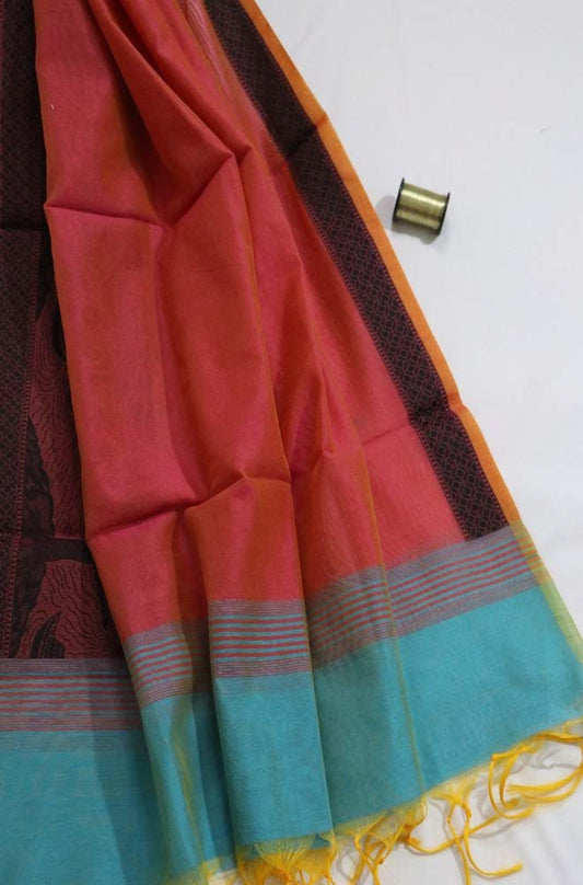 Red Banarasi Chanderi Silk Ghat Design Dupatta - Luxurion World