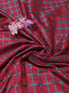 Red Banarasi Cotton Silk Checks Design Fabric (1 Mtr) - Luxurion World