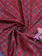 Red Banarasi Cotton Silk Checks Design Fabric (1 Mtr) - Luxurion World