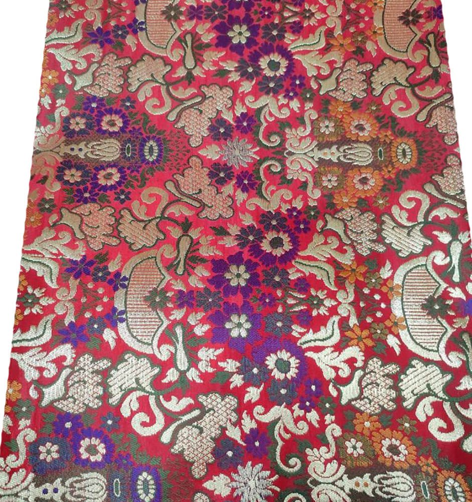 Red Banarasi Kimkhwab Silk Meenakari Fabric ( 1 Mtr ) - Luxurion World