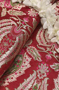 Red Banarasi Kimkhwab Silk Meenakari Fabric ( 1 Mtr ) - Luxurion World
