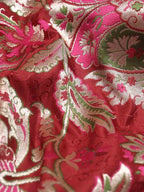 Red Banarasi Kimkhwab Silk Meenakari Fabric ( 1 Mtr ) - Luxurion World