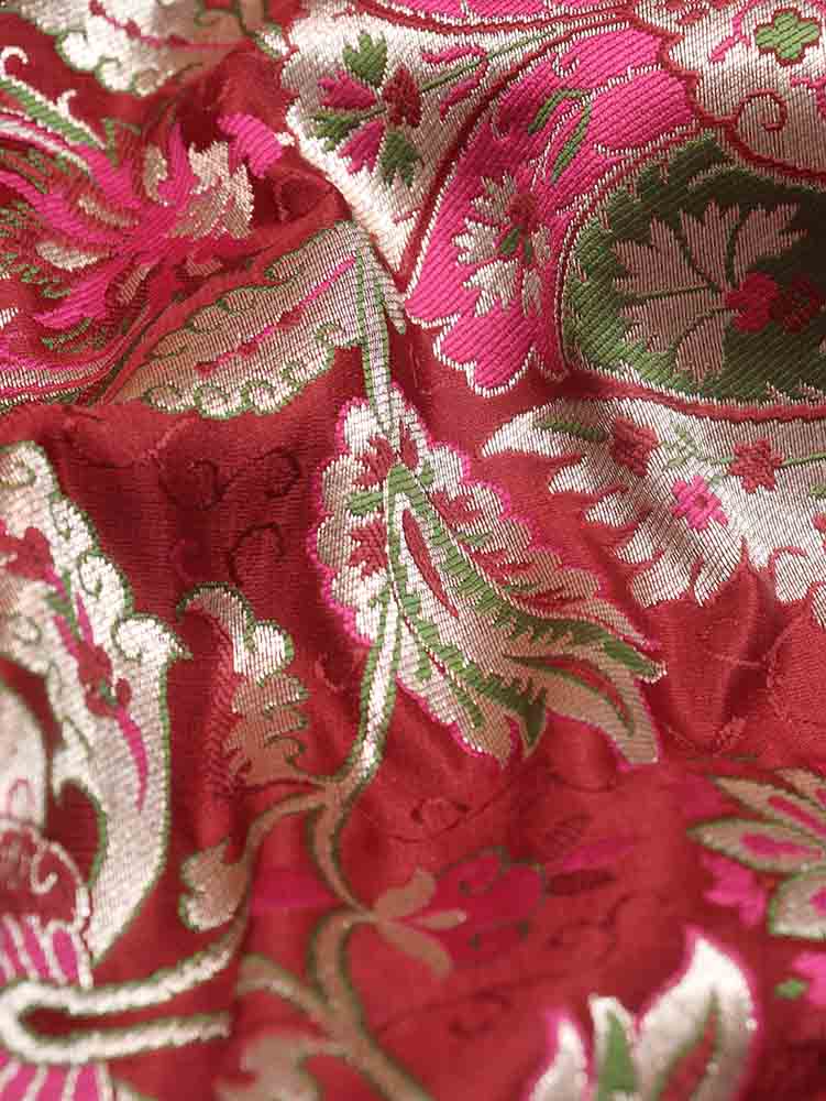 Red Banarasi Kimkhwab Silk Meenakari Fabric ( 1 Mtr ) - Luxurion World