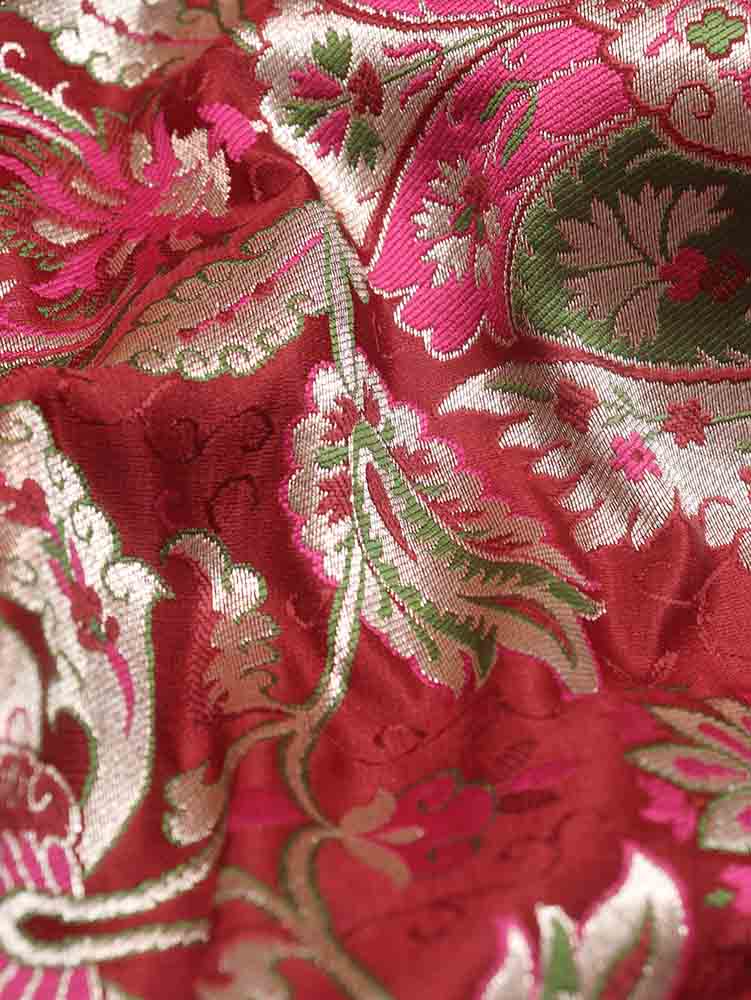 Exquisite Red Banarasi Kimkhwab Silk Meenakari Fabric - 5 Mtr - Luxurion World