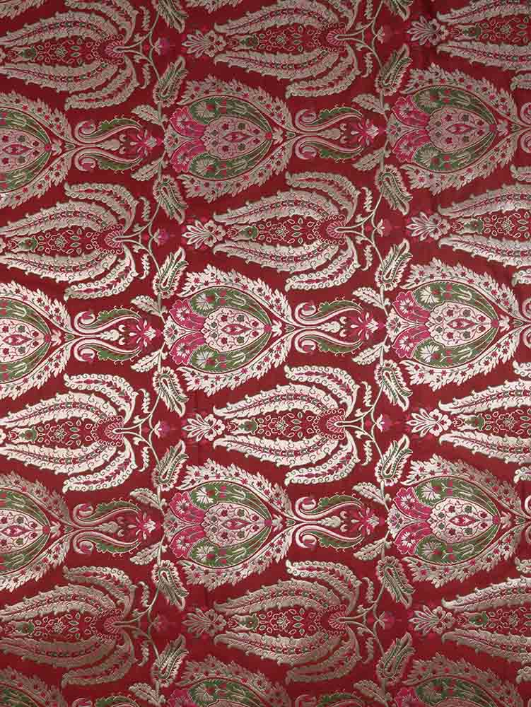 Red Banarasi Kimkhwab Silk Meenakari Fabric ( 1 Mtr ) - Luxurion World