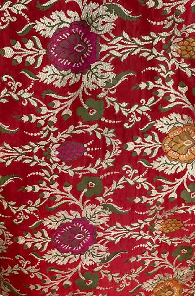 Red Banarasi KimKhwab Silk Meenakari Fabric ( 1 Mtr )
