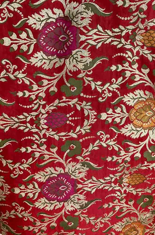 Red Banarasi KimKhwab Silk Meenakari Fabric ( 1 Mtr ) - Luxurion World