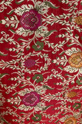 Red Banarasi KimKhwab Silk Meenakari Fabric ( 1 Mtr ) - Luxurion World