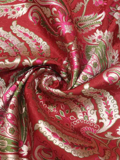 Exquisite Red Banarasi Kimkhwab Silk Meenakari Fabric - 5 Mtr - Luxurion World