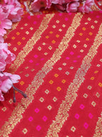 Red Banarasi Meenakari Bandhani Design Silk Fabric ( 1 Mtr ) - Luxurion World