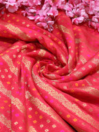 Red Banarasi Meenakari Bandhani Design Silk Fabric ( 0.5 Mtr ) - Luxurion World