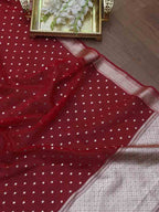 Red Banarasi Organza Dupatta - Luxurion World