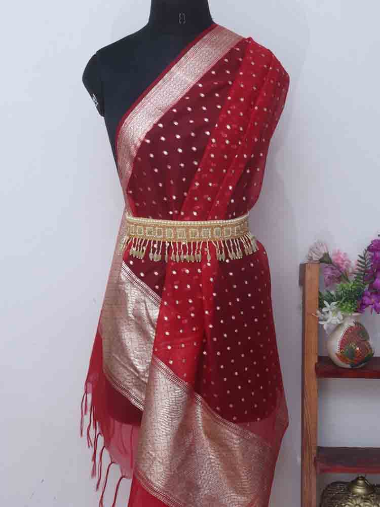Red Banarasi Organza Dupatta - Luxurion World